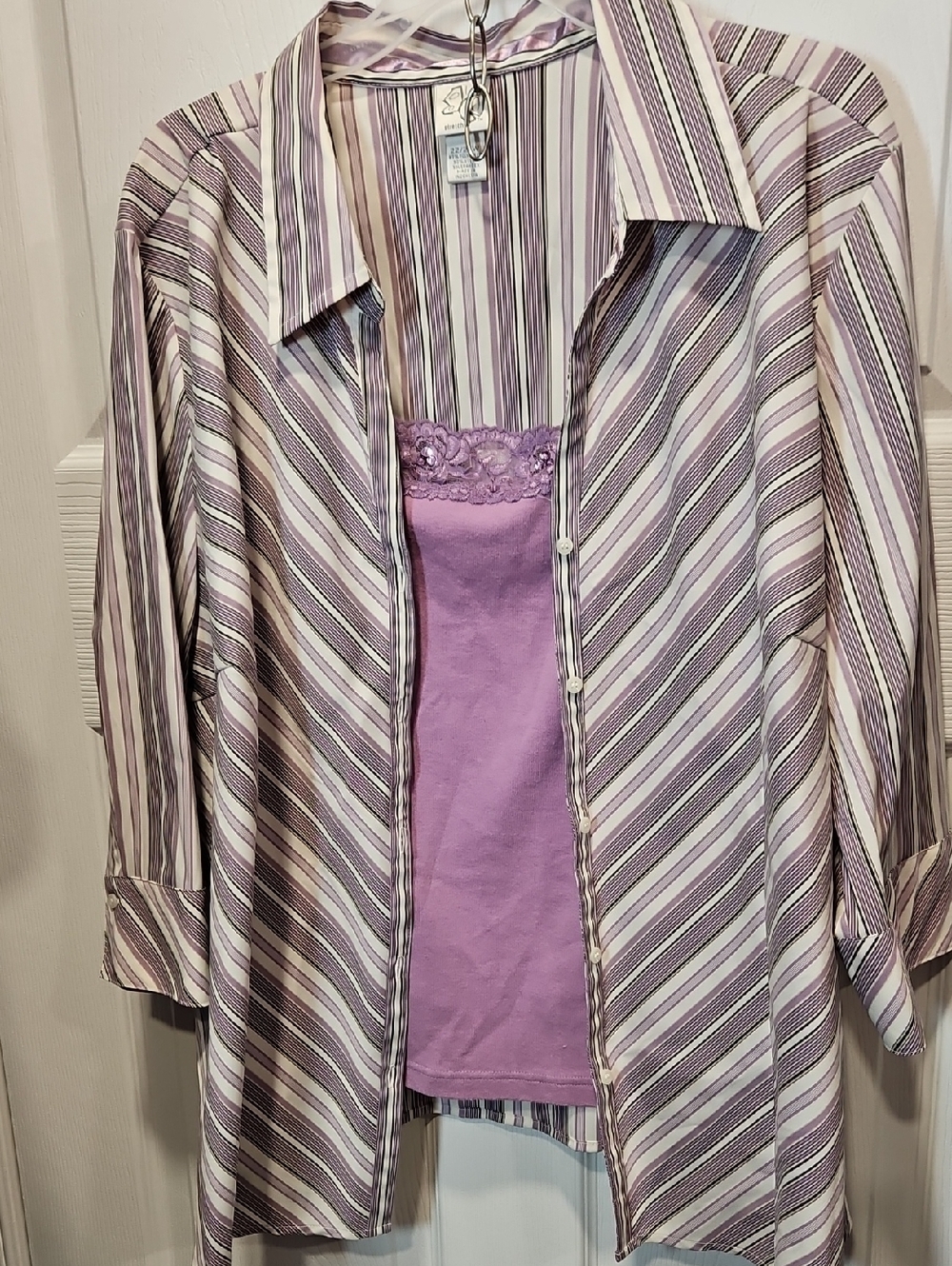 Fashion Bug Lavender Striped Button-Up Blouse with Lilac Cami